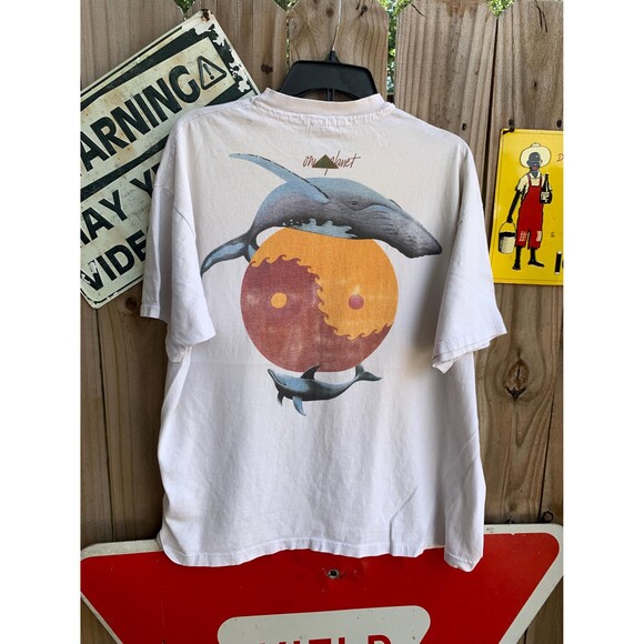 Vintage 90s One Planet whale Dolphin and Manatee Yin Yang Double sided Tshirt XL - Picture 1 of 8